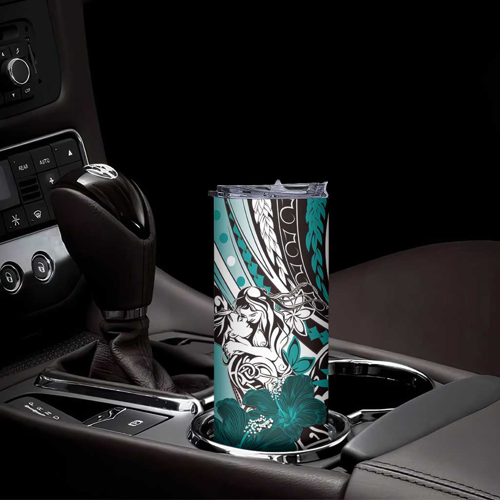 Polynesian Valentine Skinny Tumbler Couple Floral Unique Teal Version