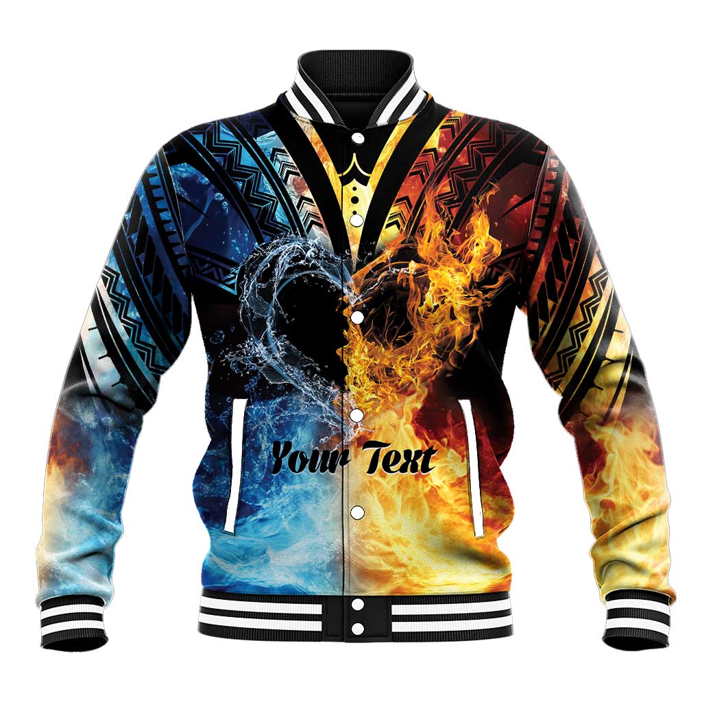 Personalised Polynesian Heart In Fire And Water Baseball Jacket Romantic Elements