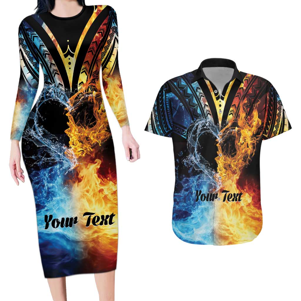 Personalised Polynesian Heart In Fire And Water Couples Matching Long Sleeve Bodycon Dress and Hawaiian Shirt Romantic Elements LT01 Colorful - Polynesian Pride
