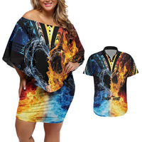 Personalised Polynesian Heart In Fire And Water Couples Matching Off Shoulder Short Dress and Hawaiian Shirt Romantic Elements LT01 Colorful - Polynesian Pride