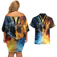 Personalised Polynesian Heart In Fire And Water Couples Matching Off Shoulder Short Dress and Hawaiian Shirt Romantic Elements LT01 - Polynesian Pride