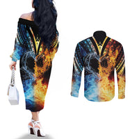 Personalised Polynesian Heart In Fire And Water Couples Matching Off The Shoulder Long Sleeve Dress and Long Sleeve Button Shirt Romantic Elements LT01 - Polynesian Pride