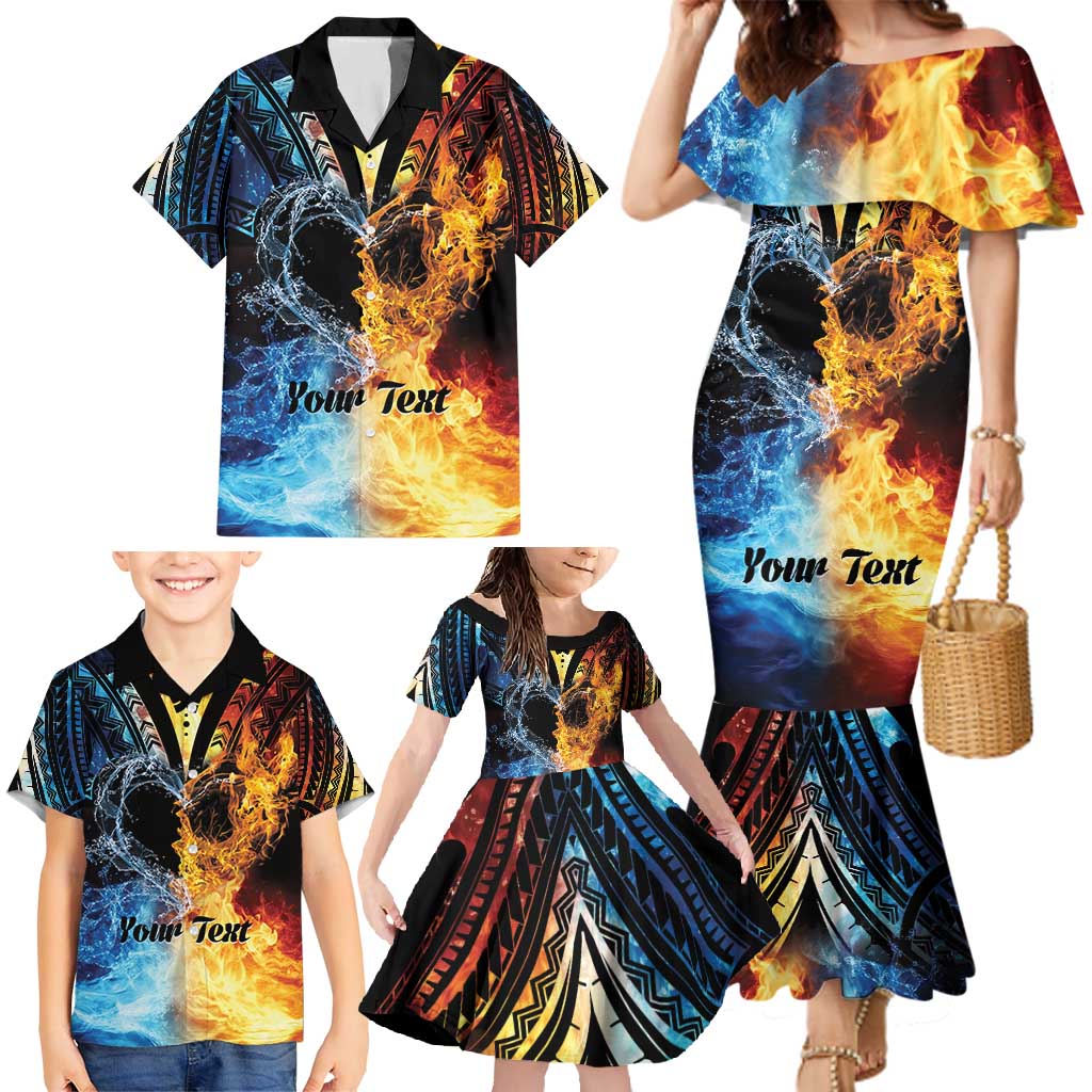 Personalised Polynesian Heart In Fire And Water Family Matching Mermaid Dress and Hawaiian Shirt Romantic Elements LT01 - Polynesian Pride