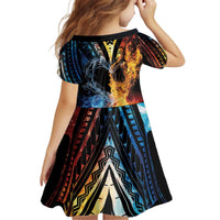 Personalised Polynesian Heart In Fire And Water Kid Short Sleeve Dress Romantic Elements