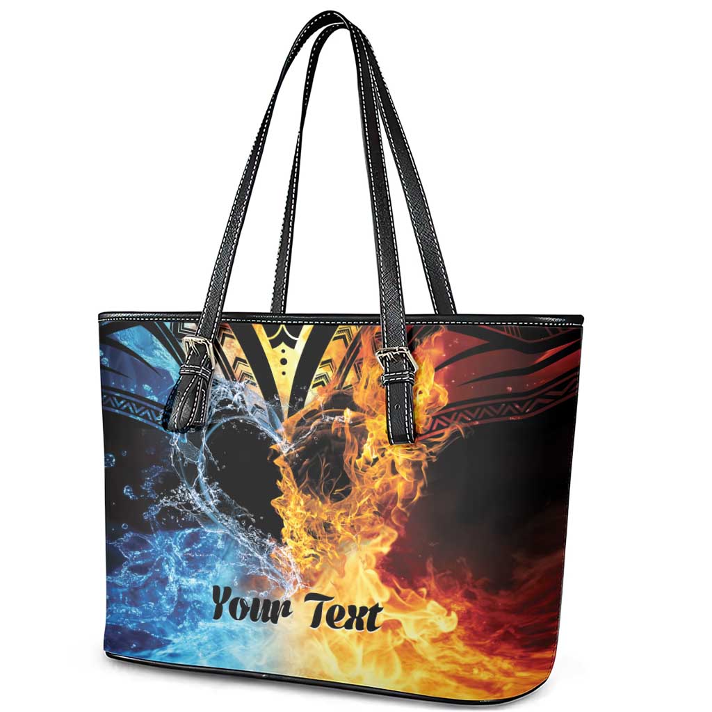 Personalised Polynesian Heart In Fire And Water Leather Tote Bag Romantic Elements