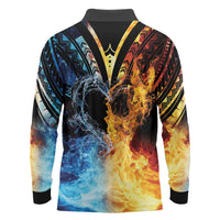 Personalised Polynesian Heart In Fire And Water Long Sleeve Polo Shirt Romantic Elements