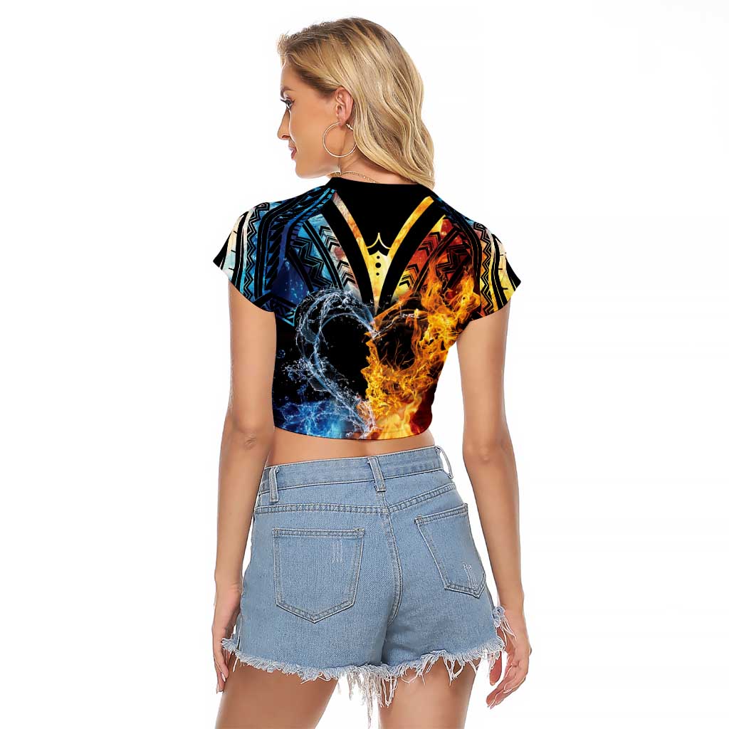 Personalised Polynesian Heart In Fire And Water Raglan Cropped T Shirt Romantic Elements