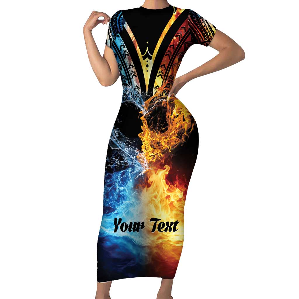 Personalised Polynesian Heart In Fire And Water Short Sleeve Bodycon Dress Romantic Elements LT01 Long Dress Colorful - Polynesian Pride