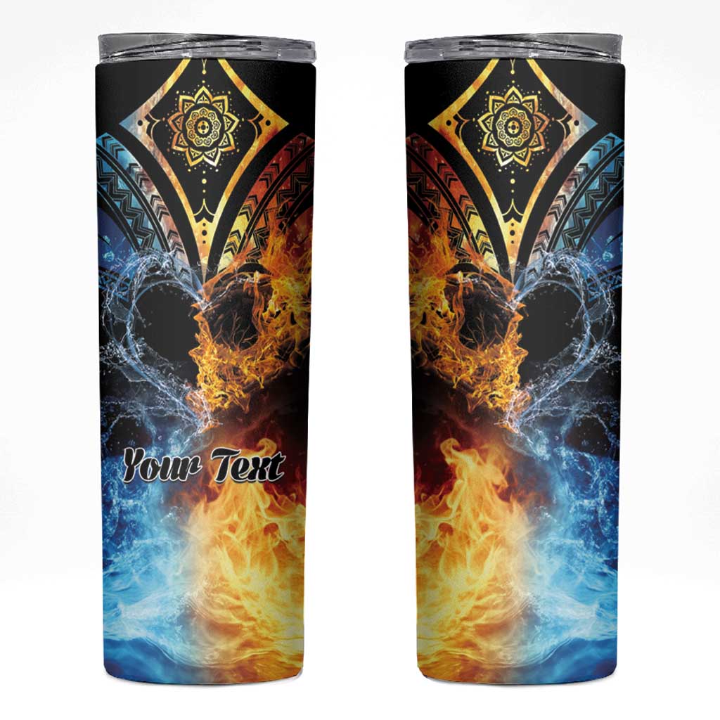 Personalised Polynesian Heart In Fire And Water Skinny Tumbler Romantic Elements LT01 Colorful - Polynesian Pride