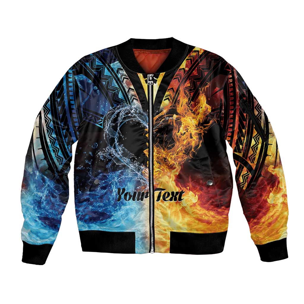 Personalised Polynesian Heart In Fire And Water Sleeve Zip Bomber Jacket Romantic Elements