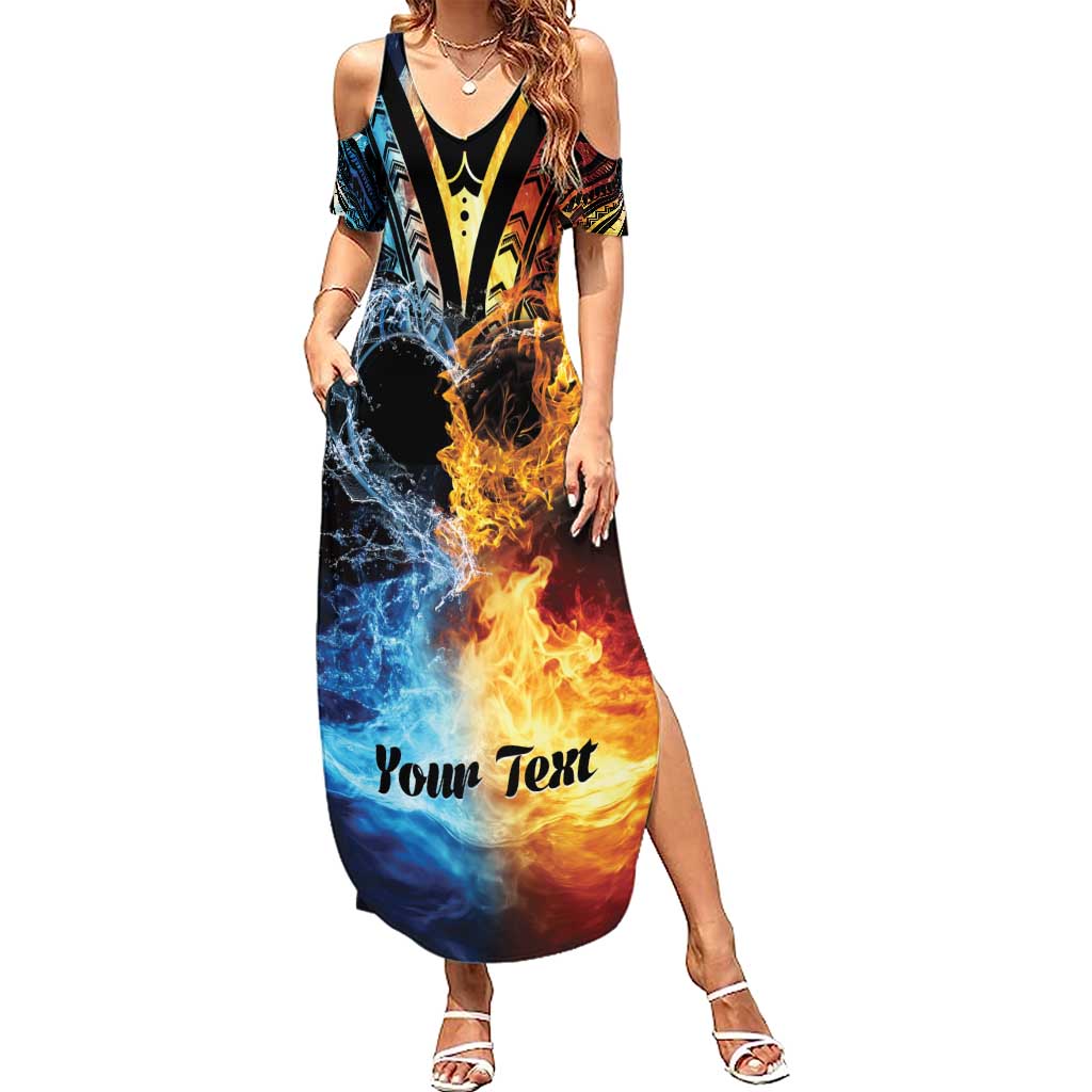 Personalised Polynesian Heart In Fire And Water Summer Maxi Dress Romantic Elements LT01 Women Colorful - Polynesian Pride