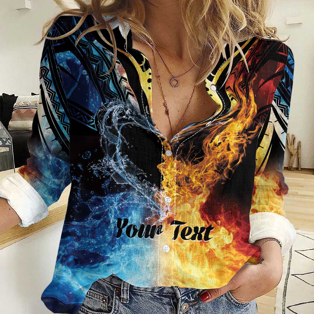 Personalised Polynesian Heart In Fire And Water Women Casual Shirt Romantic Elements LT01 Female Colorful - Polynesian Pride