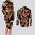 Personalised Polynesian Fiery Heart Couples Matching Long Sleeve Bodycon Dress and Long Sleeve Button Shirt Passionate Love