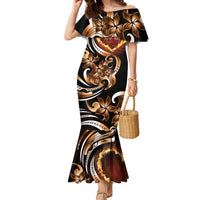 Personalised Polynesian Fiery Heart Family Matching Mermaid Dress and Hawaiian Shirt Passionate Love LT01 Mom's Dress Black - Polynesian Pride