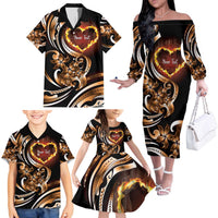 Personalised Polynesian Fiery Heart Family Matching Off The Shoulder Long Sleeve Dress and Hawaiian Shirt Passionate Love LT01 - Polynesian Pride