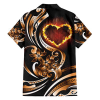 Personalised Polynesian Fiery Heart Family Matching Off The Shoulder Long Sleeve Dress and Hawaiian Shirt Passionate Love LT01 - Polynesian Pride