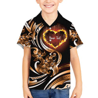 Personalised Polynesian Fiery Heart Family Matching Off The Shoulder Long Sleeve Dress and Hawaiian Shirt Passionate Love LT01 Son's Shirt Black - Polynesian Pride