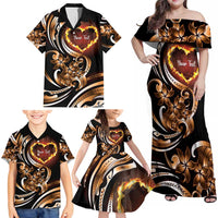 Personalised Polynesian Fiery Heart Family Matching Off Shoulder Maxi Dress and Hawaiian Shirt Passionate Love LT01 - Polynesian Pride