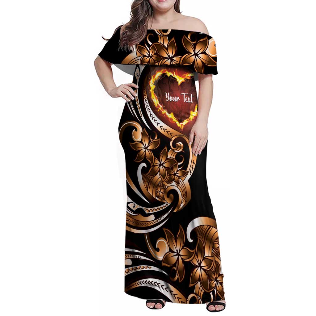 Personalised Polynesian Fiery Heart Family Matching Off Shoulder Maxi Dress and Hawaiian Shirt Passionate Love LT01 Mom's Dress Black - Polynesian Pride