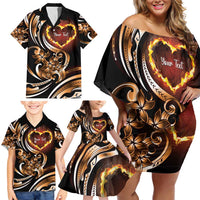 Personalised Polynesian Fiery Heart Family Matching Off Shoulder Short Dress and Hawaiian Shirt Passionate Love LT01 - Polynesian Pride