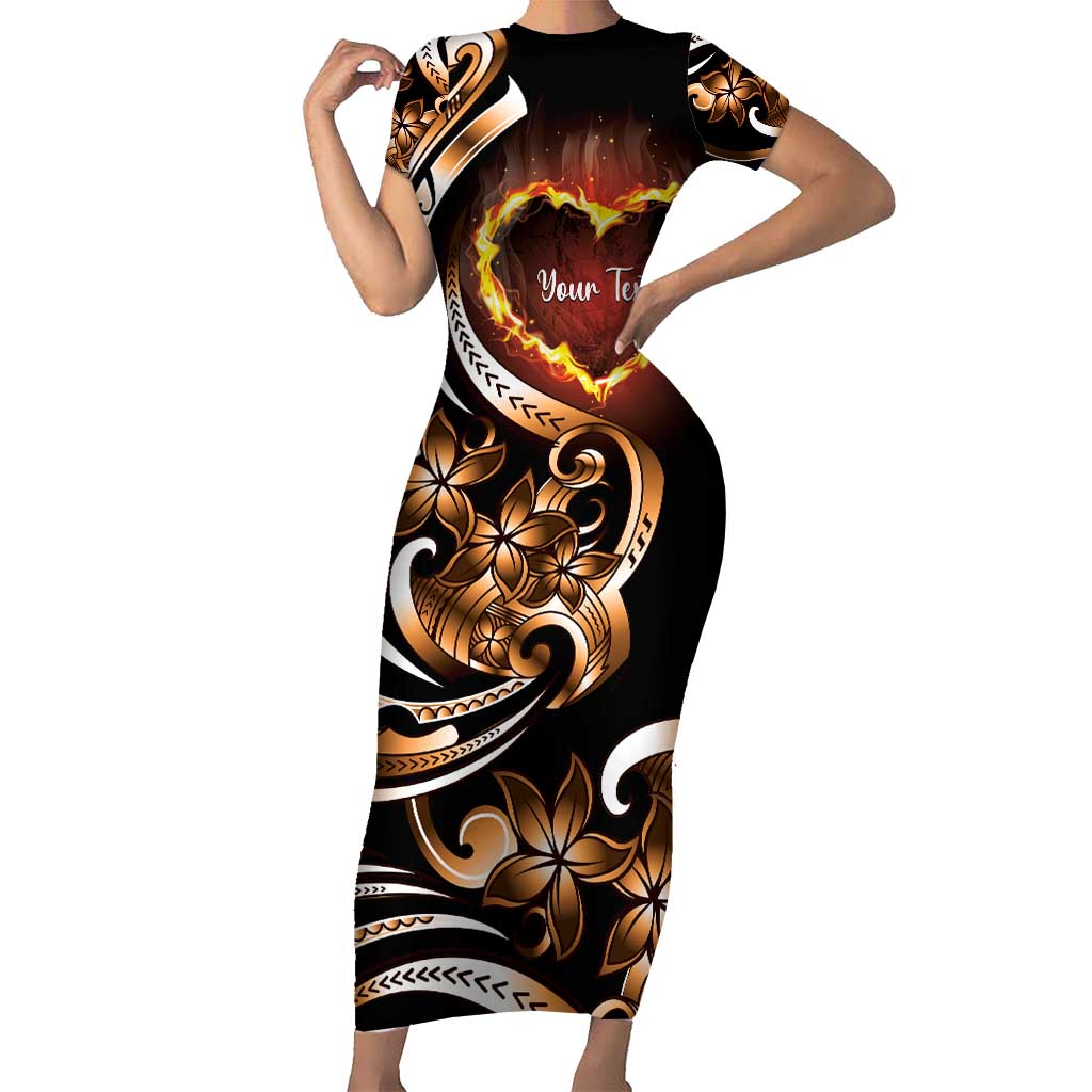 Personalised Polynesian Fiery Heart Family Matching Short Sleeve Bodycon Dress and Hawaiian Shirt Passionate Love LT01 Mom's Dress Black - Polynesian Pride