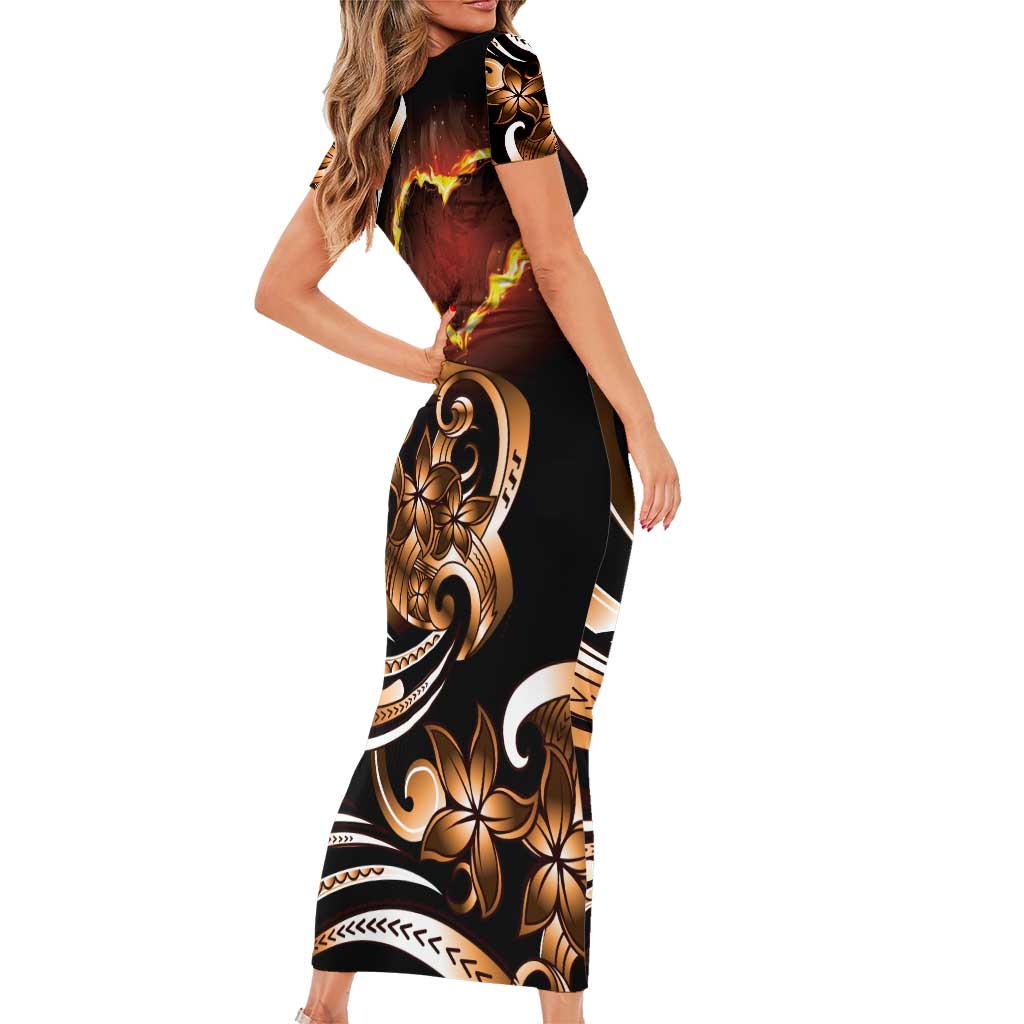 Personalised Polynesian Fiery Heart Family Matching Short Sleeve Bodycon Dress and Hawaiian Shirt Passionate Love LT01 - Polynesian Pride