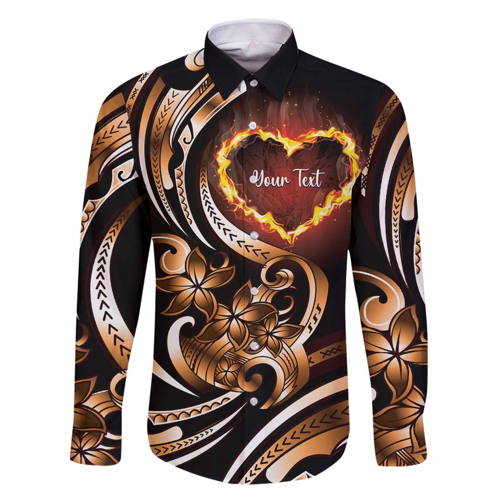 Personalised Polynesian Fiery Heart Family Matching Summer Maxi Dress and Hawaiian Shirt Passionate Love LT01 Dad's Shirt - Long Sleeve Black - Polynesian Pride