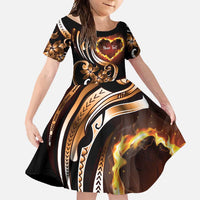 Personalised Polynesian Fiery Heart Family Matching Tank Maxi Dress and Hawaiian Shirt Passionate Love LT01 Daughter's Dress Black - Polynesian Pride