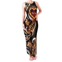 Personalised Polynesian Fiery Heart Family Matching Tank Maxi Dress and Hawaiian Shirt Passionate Love LT01 Mom's Dress Black - Polynesian Pride