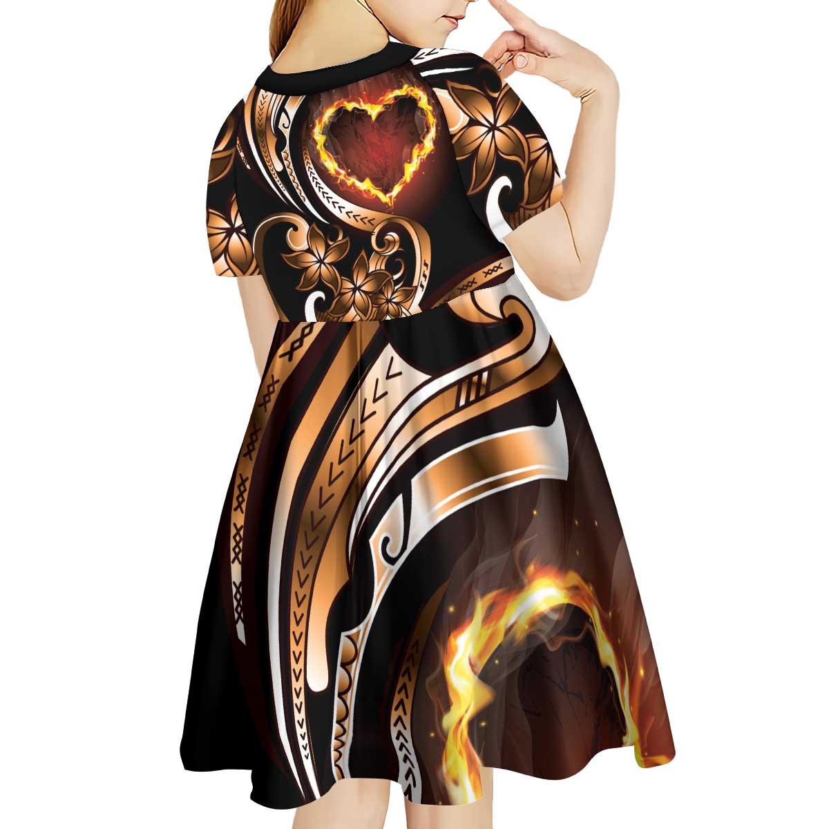 Personalised Polynesian Fiery Heart Kid Short Sleeve Dress Passionate Love LT01 - Polynesian Pride