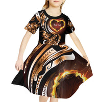 Personalised Polynesian Fiery Heart Kid Short Sleeve Dress Passionate Love LT01 - Polynesian Pride