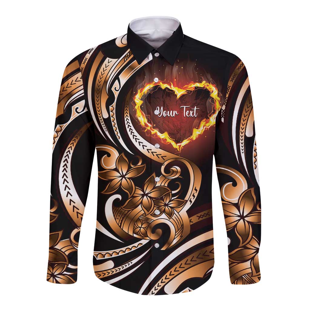 Personalised Polynesian Fiery Heart Long Sleeve Button Shirt Passionate Love LT01 Unisex Black - Polynesian Pride
