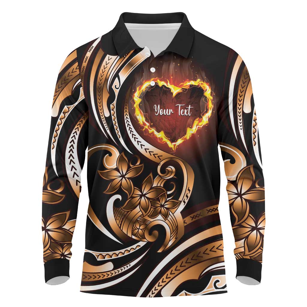 Personalised Polynesian Fiery Heart Long Sleeve Polo Shirt Passionate Love