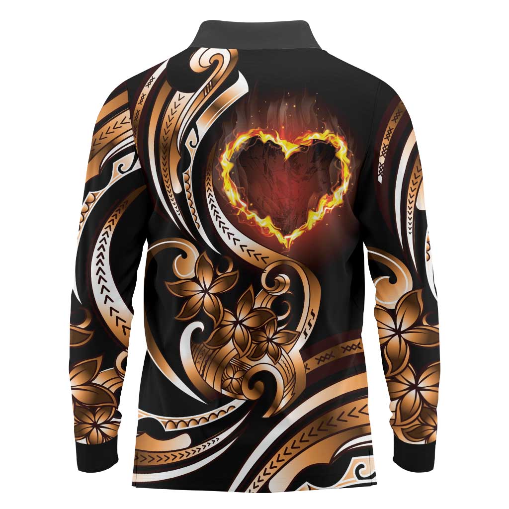 Personalised Polynesian Fiery Heart Long Sleeve Polo Shirt Passionate Love