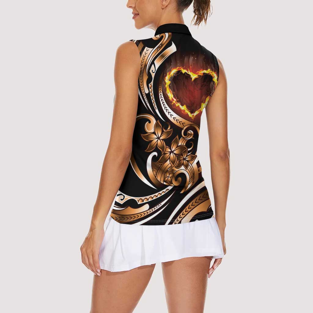 Personalised Polynesian Fiery Heart Women Sleeveless Polo Shirt Passionate Love