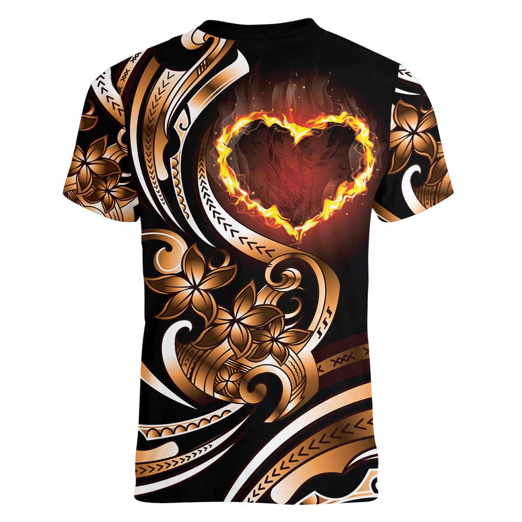 Personalised Polynesian Fiery Heart Women V-Neck T-Shirt Passionate Love