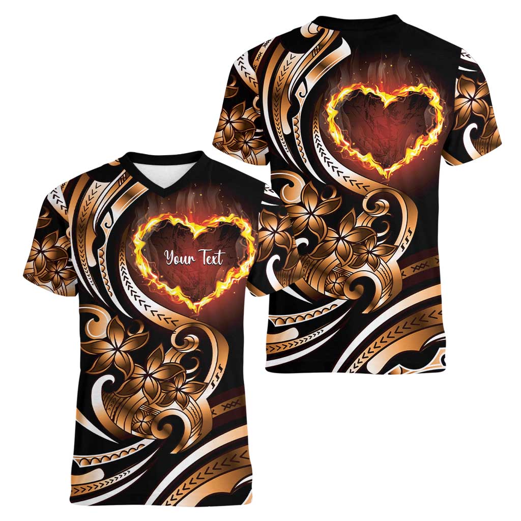 Personalised Polynesian Fiery Heart Women V-Neck T-Shirt Passionate Love