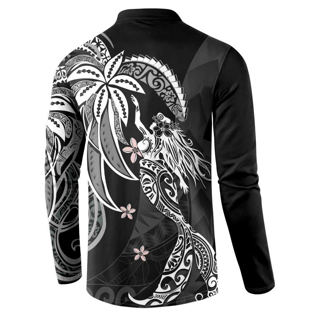 Polynesian Mermaid Plumeria Tribal Tattoo Button Sweatshirt