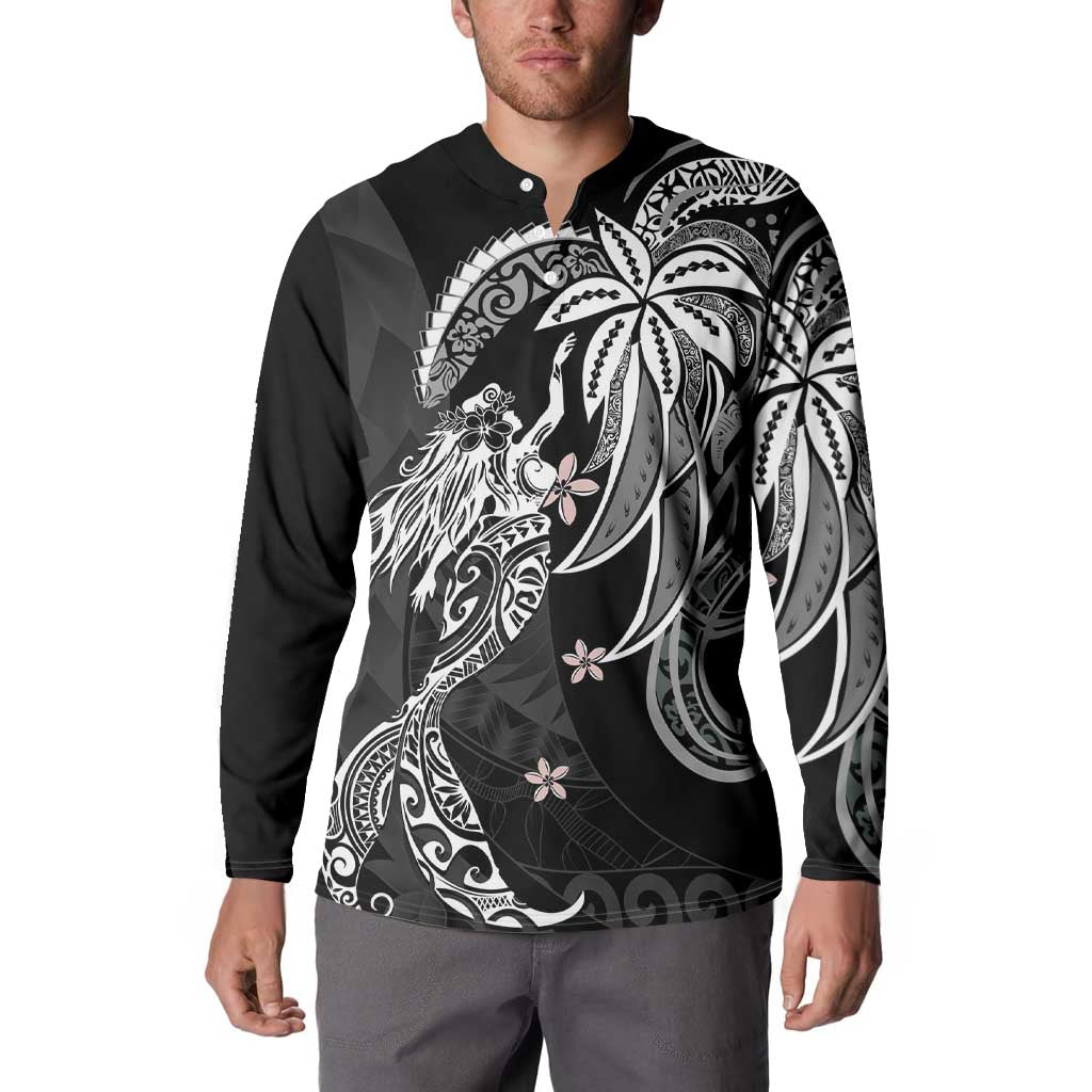 Polynesian Mermaid Plumeria Tribal Tattoo Button Sweatshirt