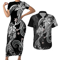 Polynesian Mermaid Plumeria Tribal Tattoo Couples Matching Short Sleeve Bodycon Dress and Hawaiian Shirt LT01 Black - Polynesian Pride