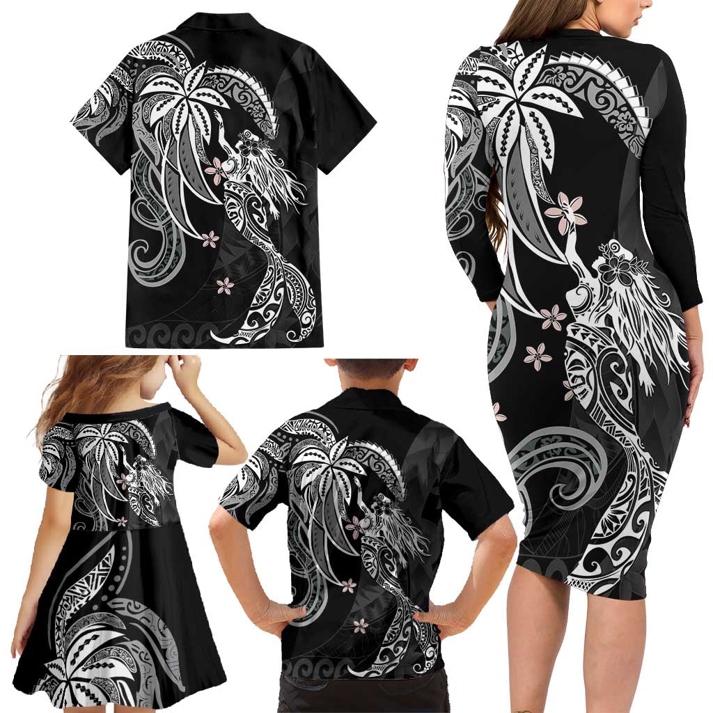 Polynesian Mermaid Plumeria Tribal Tattoo Family Matching Long Sleeve Bodycon Dress and Hawaiian Shirt LT01 - Polynesian Pride