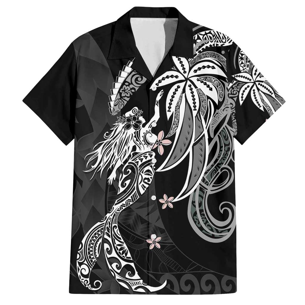 Polynesian Mermaid Plumeria Tribal Tattoo Family Matching Long Sleeve Bodycon Dress and Hawaiian Shirt LT01 Dad's Shirt - Short Sleeve Black - Polynesian Pride
