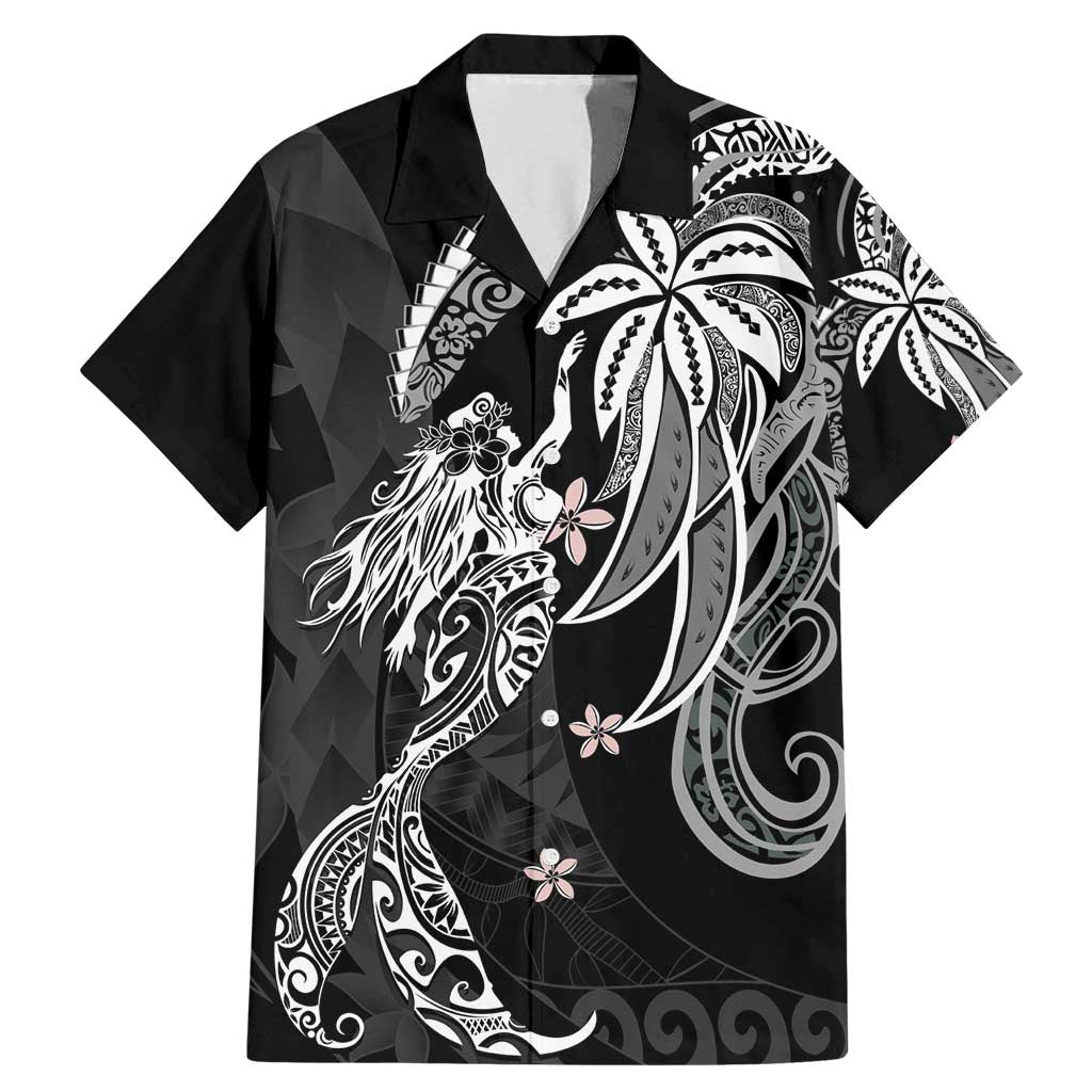 Polynesian Mermaid Plumeria Tribal Tattoo Family Matching Mermaid Dress and Hawaiian Shirt LT01 Dad's Shirt - Short Sleeve Black - Polynesian Pride