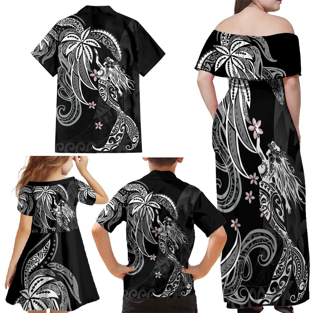 Polynesian Mermaid Plumeria Tribal Tattoo Family Matching Off Shoulder Maxi Dress and Hawaiian Shirt LT01 - Polynesian Pride