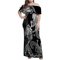 Polynesian Mermaid Plumeria Tribal Tattoo Family Matching Off Shoulder Maxi Dress and Hawaiian Shirt LT01 Mom's Dress Black - Polynesian Pride