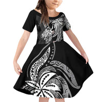 Polynesian Mermaid Plumeria Tribal Tattoo Family Matching Off Shoulder Short Dress and Hawaiian Shirt LT01 Daughter's Dress Black - Polynesian Pride