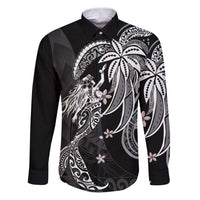 Polynesian Mermaid Plumeria Tribal Tattoo Family Matching Puletasi and Hawaiian Shirt LT01 Dad's Shirt - Long Sleeve Black - Polynesian Pride