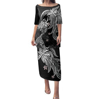 Polynesian Mermaid Plumeria Tribal Tattoo Family Matching Puletasi and Hawaiian Shirt LT01 Mom's Dress Black - Polynesian Pride