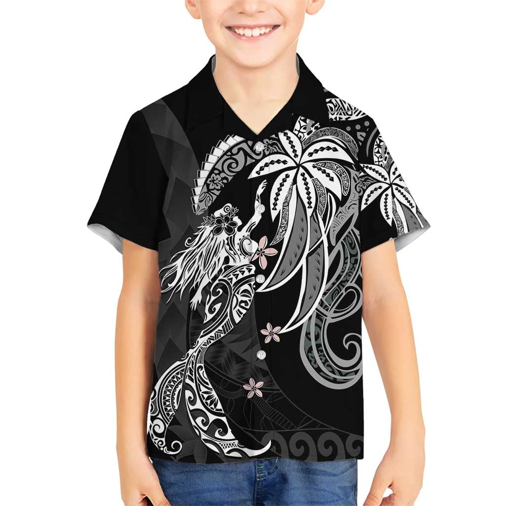 Polynesian Mermaid Plumeria Tribal Tattoo Family Matching Summer Maxi Dress and Hawaiian Shirt LT01 Son's Shirt Black - Polynesian Pride