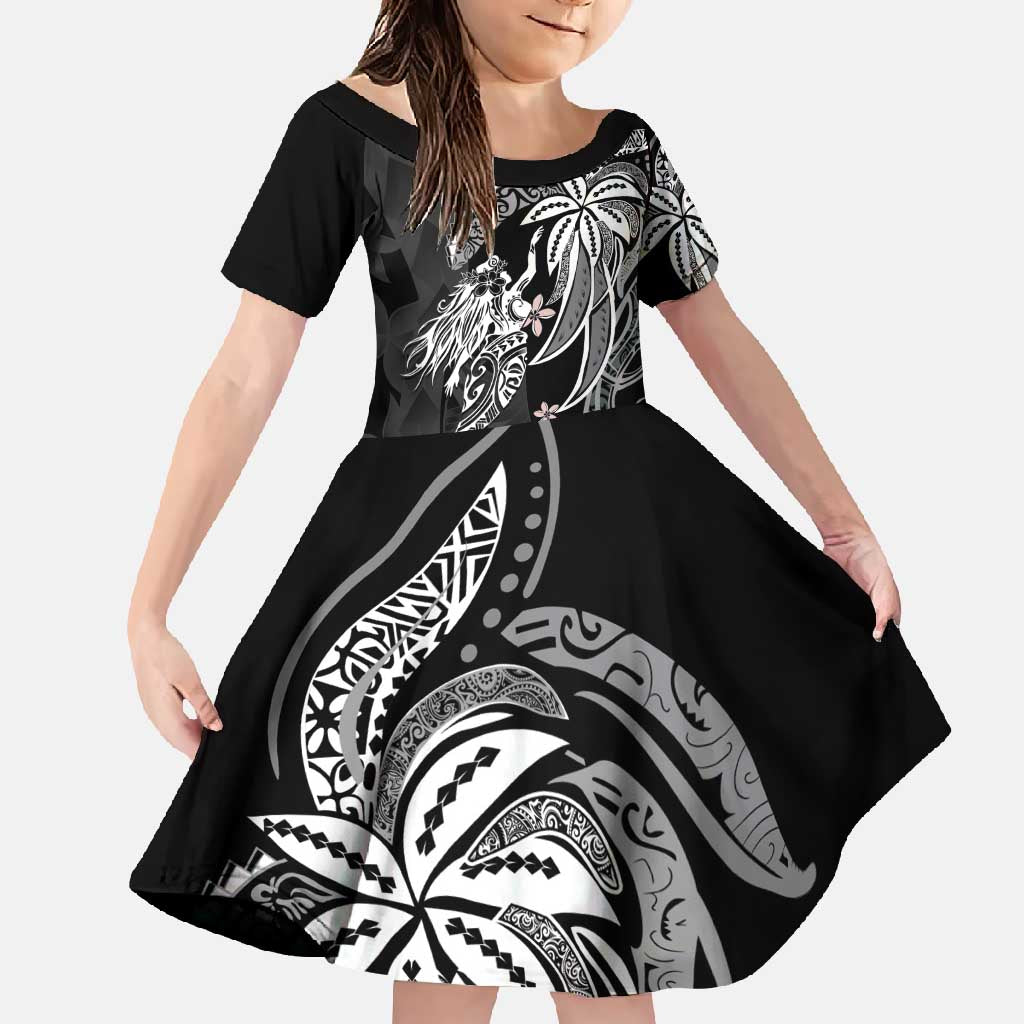 Polynesian Mermaid Plumeria Tribal Tattoo Family Matching Tank Maxi Dress and Hawaiian Shirt LT01 Daughter's Dress Black - Polynesian Pride